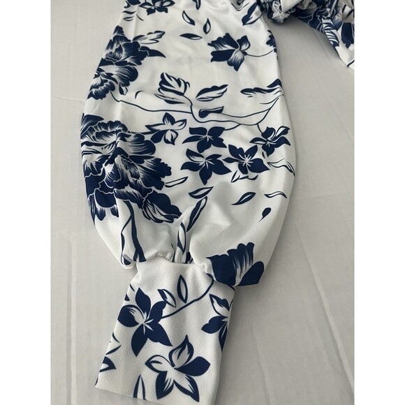 NWT boohoo Blue Floral Print Tie Waist Midi Dress Cocktail Party Wedding Event 8 - Picture 10 of 13